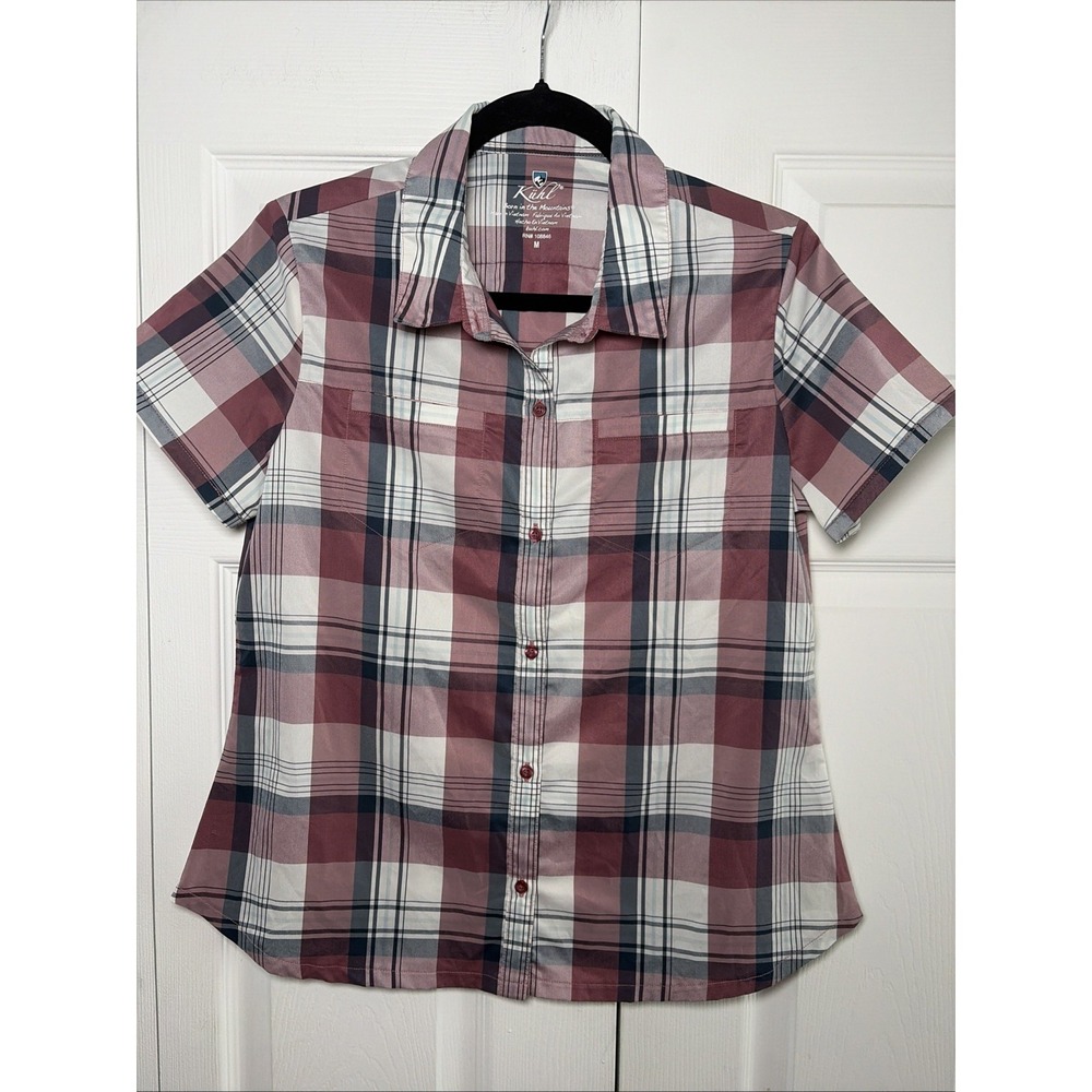 Kuhl Short Sleeve Plaid Button Down Womens Size M Rose Hiking Outdoor Shirt